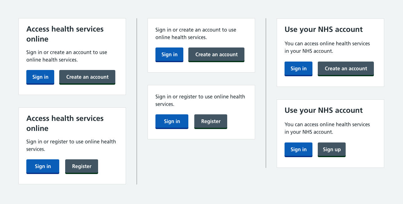 A screenshot of different design ideas of an in-page login component